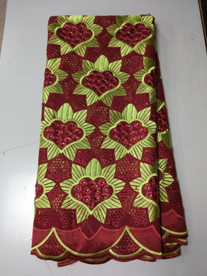 5 yards lot fashion wine mesh african cotton fabric with yellow embroidery swiss voile lace for dressing bc1347-image-396207739