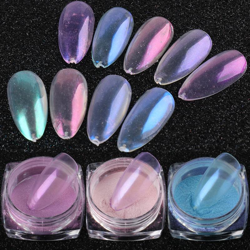 

0.5g Pink Aurora Nail Powder Transparent Chameleom Nail Art Glitter Pigment Mermaid Mirror Rubbing Dust 3d Decor Manicure NT1786