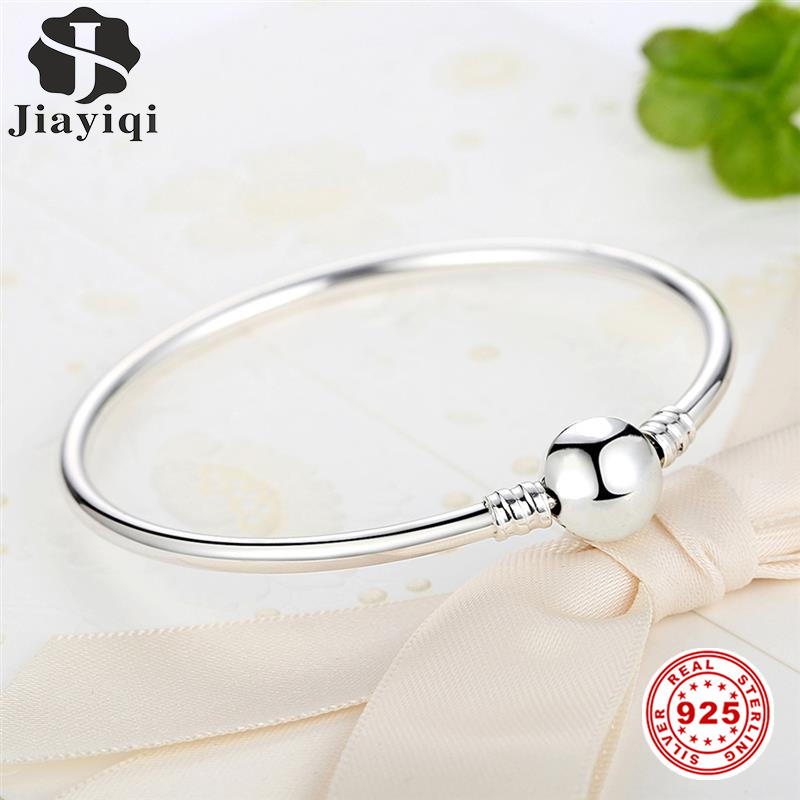 

Jiayiqi Genuine 925 Sterling Silver Bangles Bracelets Fit DIY Beads& Pendants For Women Engagement Party Romantic Jewelry