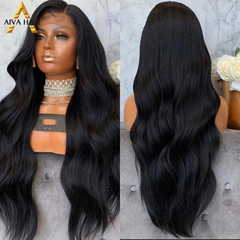 

Aiva Long Body Wave Black Wig Glueless Synthetic Lace Front Wig 180% Density High Temperature Fiber For Black Women