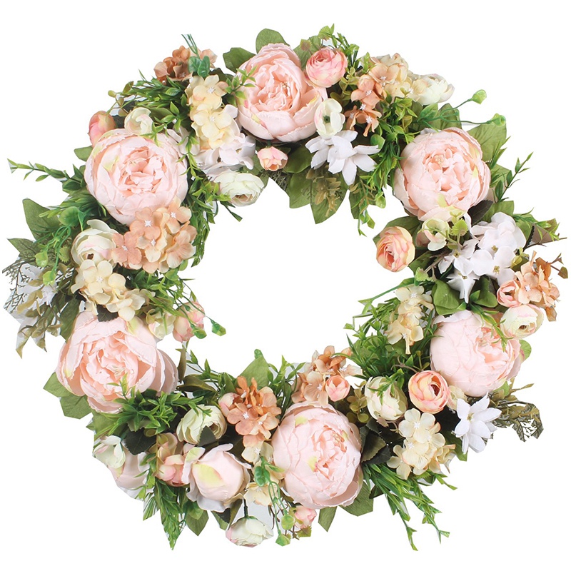 

Artificial Peony Flower Wreath Wreath 20-Inch Beautiful Handcrafted Mix Flowers Front Porch Decoration, Pink green