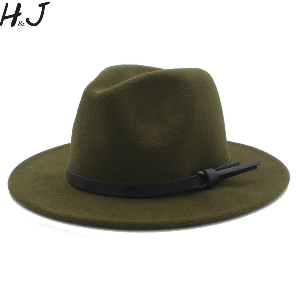 Fedora for Men Wool Felt Brown Gangster Panama Hat Wide Brim with Band and Feather Vintage