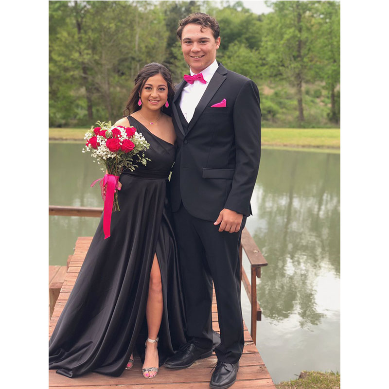 

Prom Dresses Newly Backless One Shoulder Long Prom Gowns Black Satin A-Line High Leg Slit Sexy Girls Graduation Dress, Yellow