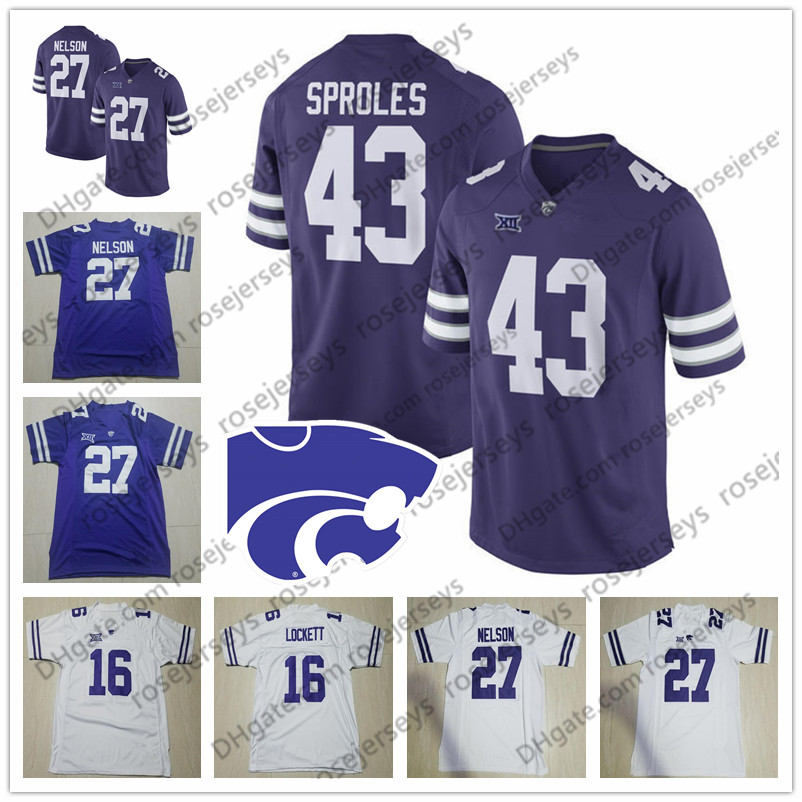 

NCAA Kansas State Wildcats #27 Jordy Nelson 43 Darren Sproles 16 Tyler Lockett 7 Collin Klein Purple White Vintage Retired Football Jerseys