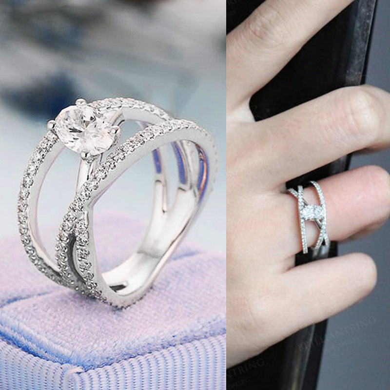 Creative Personality Lady Zircon Diamond Geometric Ring Gift Luxury Designer Jewelry Women Promise Engagement rings-image-541390381