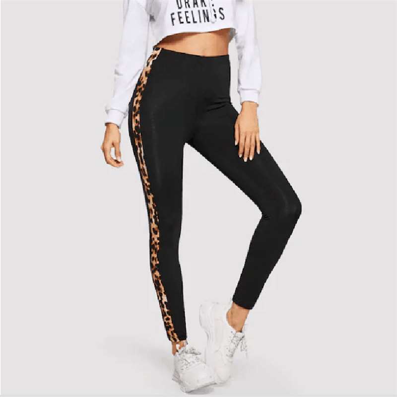 

2019 Women Sexy Slim Fit Leggings Leopard Patchwork Black Fitness Pant Casual Workout Sport Wear Trousers, Beige