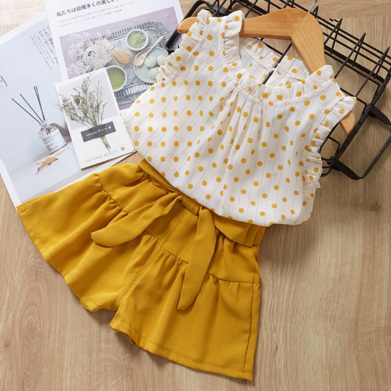 

Princess Children Sets Polka Dot T-shirt+ Bow Shorts Kids Girls Clothing Sets Girls Outfit For 1-6T 2020 New Summer Girl Clothes, 01