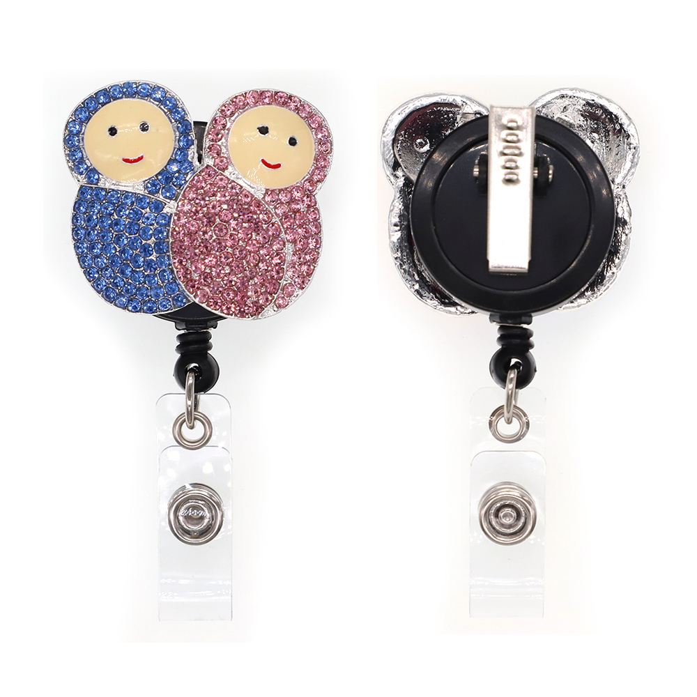 1pc /5pcs /10pcs Rhinestone Key Rings Enamel Two Baby Badge Reel Retractable ID Badge Holder fOR nurse doctor hospital-image-540656464