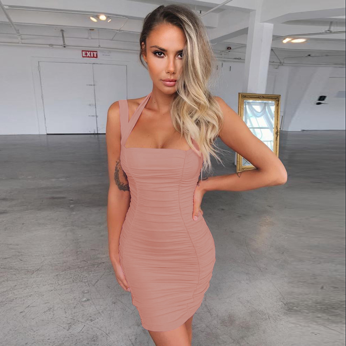 

2020 Women's Sexy Club Dresses Black White Backless Night Club Party Dress Back Open Strap Bodycon Dress Wrap Bandage Dress For Women, Pink