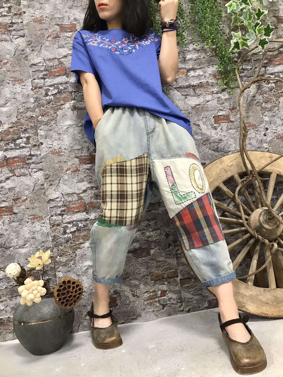 

Shimmering Blue Cowboy Loose Version 7 Minutes Of Pants Female Easy Summer Bk4723, Glitter blue