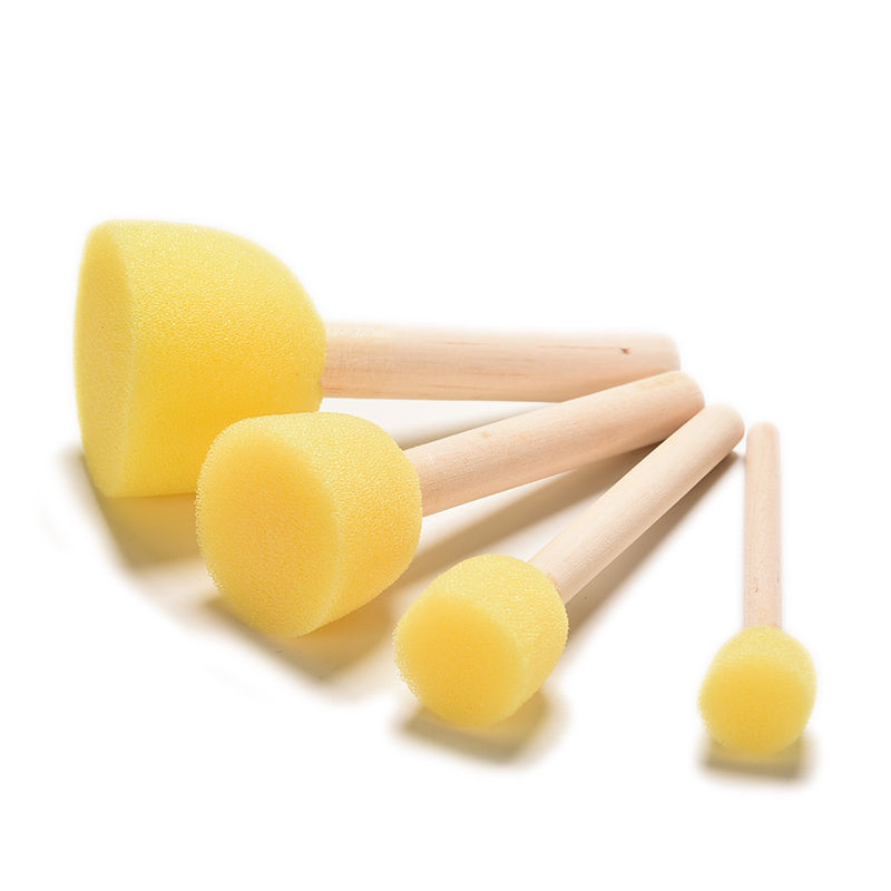 

4/8pcs DIY Wooden Sponge Children's Painting Tool Drawing yellow Paint Brush Handle Painting Graffiti Kids Doodle Toys