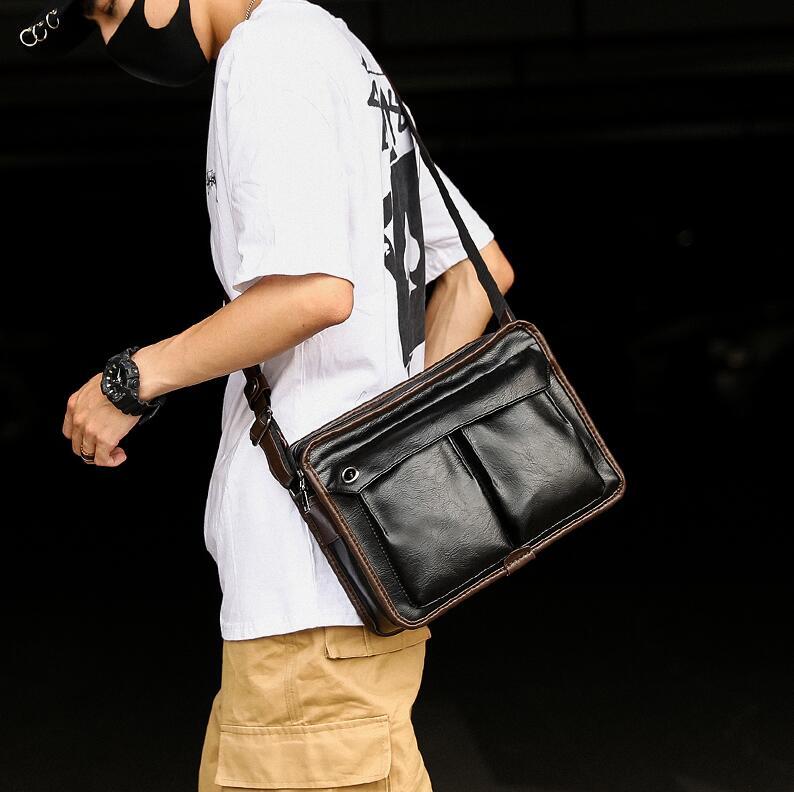 

Factory wholesale men handbag business casual leather messenger bag new pocket decoration men shoulder bag fashion contrast leather file bag