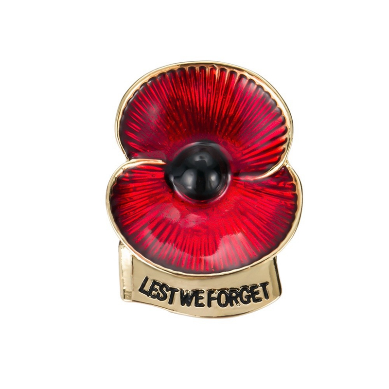 

Red Enamel 2 Petal Poppy Flower Brooch Lest We Forget Pins Gifts for Remembrance Day 11/4 Inch