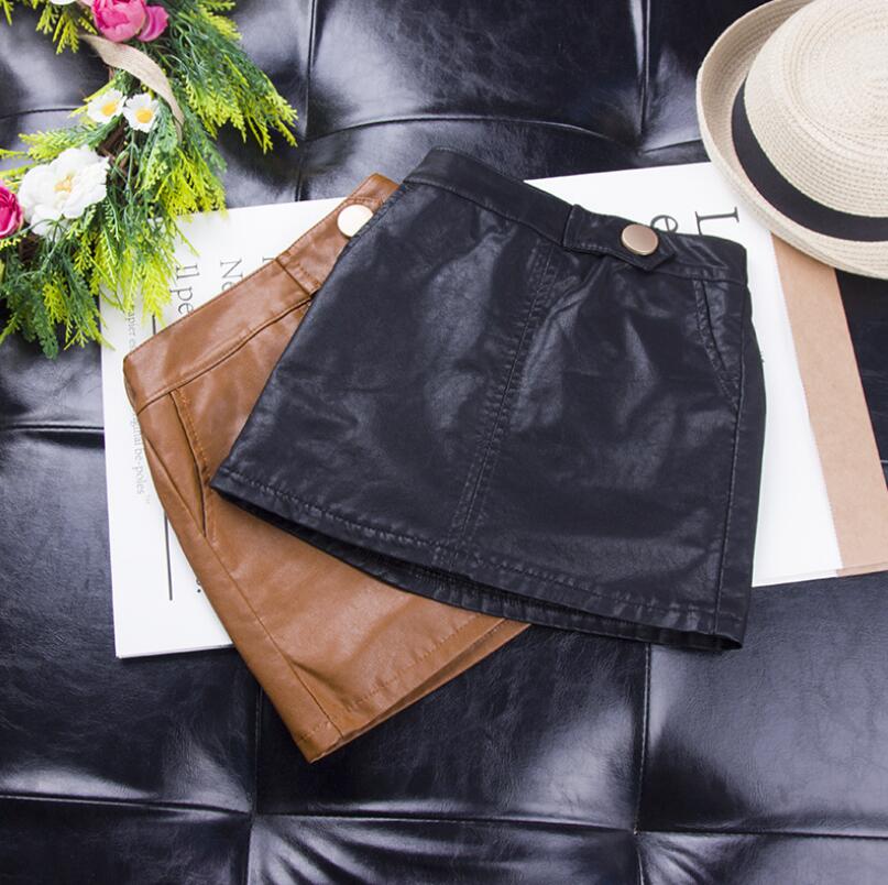 

Fashion Autumn Winter new Korean Girls Skirts Pu leather Children Skirt Boutique Girl Clothes kids shorts A-lineskirt kids clothin, Black