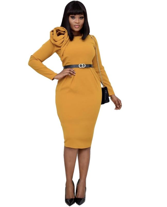 

2020 summer elegent african women o-neck long sleeve polyester knee-length dress