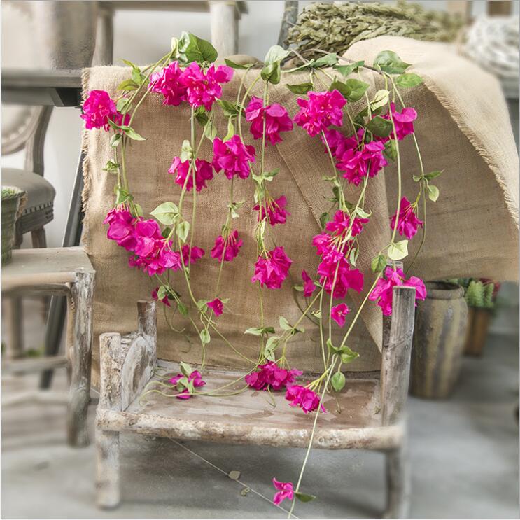

2018 Artificial flower rattan branch Blossom flores home party decor Wedding Arch ceiling decoration fake flowers wreath, Rose red