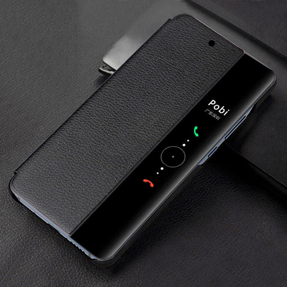 

PU Leather Hard PC Window View Smart Flip Cases for Huawei P10 P20 P30 Pro lite Mate 20 Phone Cover, Rose gold