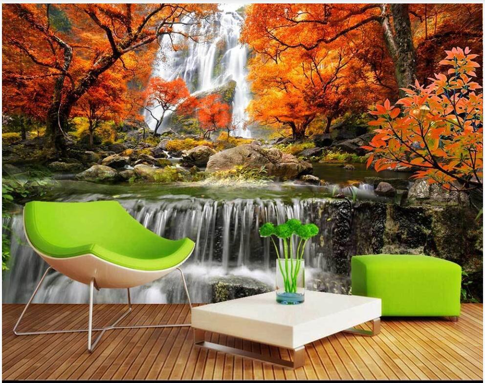 

3d wallpaper custom photo Golden autumn forest beautiful scenery waterfall flowing room home decor 3d wall murals wallpaper for walls 3 d, Non-woven wallpaper