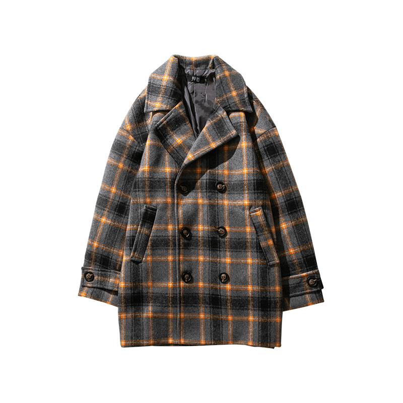

EWQ / spring 2020 Plaid Long Sleeve Turn-down Collar Contrast Color Loose Coat Man' Korea Style Personality Jacket FS940, Green
