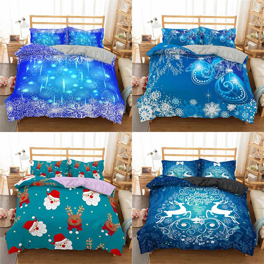 

Homesky 3D Merry Christmas Bedding Set Duvet Cover Santa Claus Comforter Bed Set Decoration King Queen Bed Linen, Cd195-2