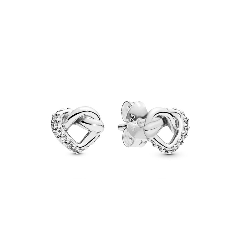 

2019 Authentic Real 925 Sterling Silver Knotted Hearts Stud Pandora Earrings 298019CZ DIY Jewelry, White