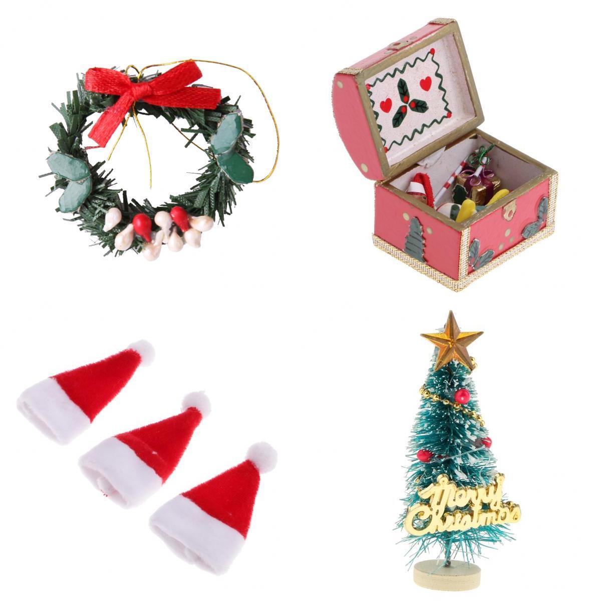 3pcs 1//12 Dollhouse Miniature Room Decoration Christmas Santa Claus Hats