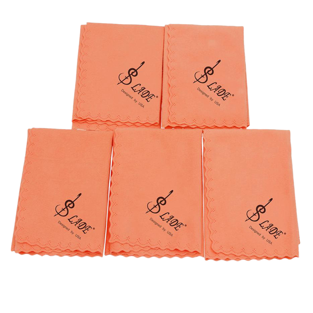 

5 Pieces Cotton Cleaning Cloths Polish Cloth 9.84x9.84inch for Guitars Violins Saxophones, Orange