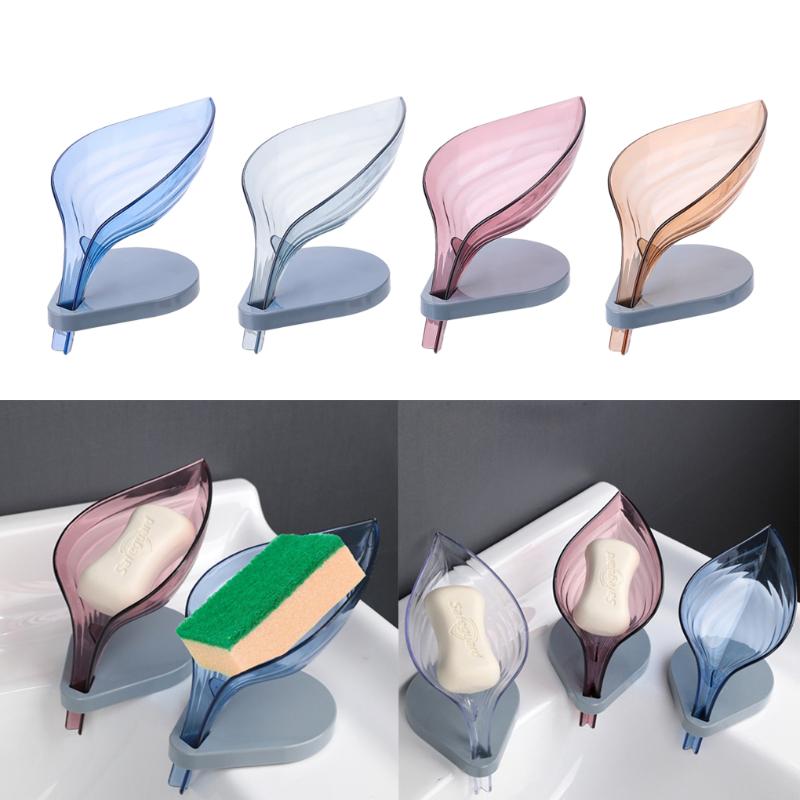 

Leaf Shape Soap Cleaning Sponge Holder Drain Box Soap Drying Stand Rack with Suction Cups