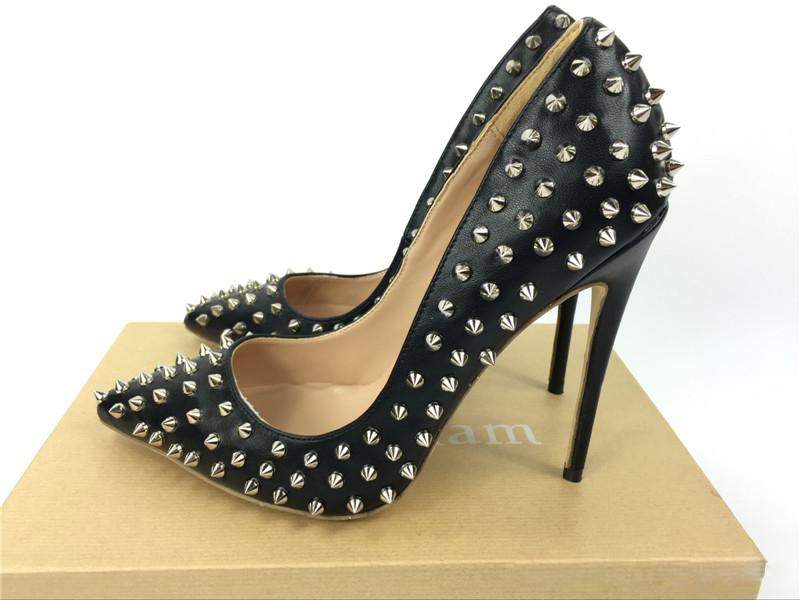 

Fashion Wedding Shoes Red Bottom High Heels Rivets Patent Leather Heeled Women High Heels Dress shoes Evening shoes 12 10 8cm size 34-42, Black