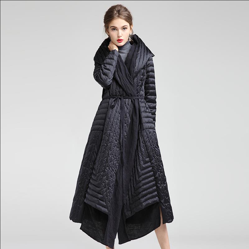 

Duck Down Jacket Women Winter Outerwear Coats Female Long Casual hooded Warm Down puffer jacket Parka with belt wq397, Black