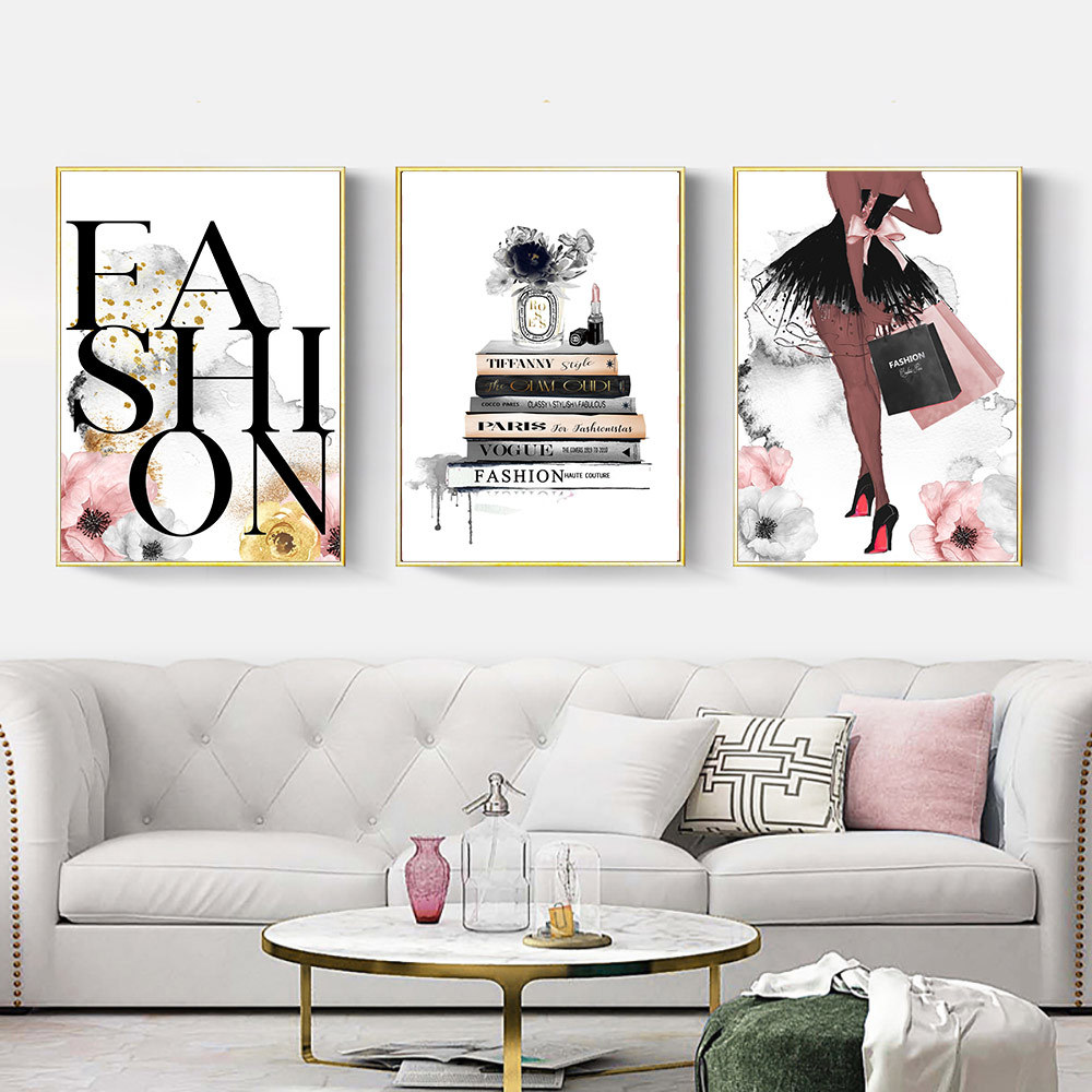 

Fashion Girl Canvas Painting Perfume Book Wall Art Poster Makeup Print Modern Posters Nordic Wall Pictures Bedroom Home Decor