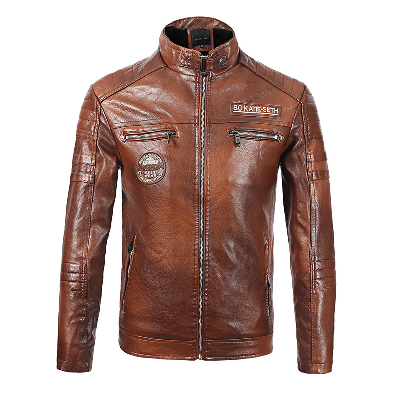 

E-BAIHUI Autumn Men's Leisure Long-sleeved Leather Jackets Men Winter Windproof Leather Moto Biker Style Thick Warm Jacket Men L563, Yellow