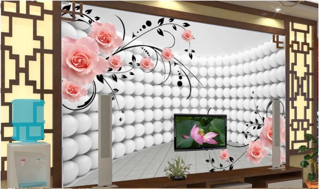 

3d landscapes wall custom murals Living room rose pattern curved 3D TV background wall picture rose balls wall art canvas pictures, Non-woven fabric