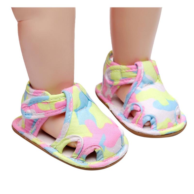 

Summer New Baby Girl Sandals Cute Camouflage Non-Slip Toddler Girl Shoes Solid Color Soft Cotton Soled Baby Sandals Todder Shoes, Gy