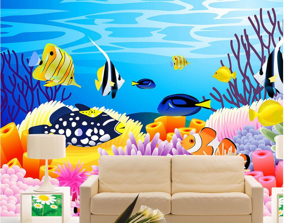 

WDBH 3d wallpaper custom photo Cartoon sea world fish coral tv background living room home decor 3d wall muals wall paper for walls 3 d, Non-woven