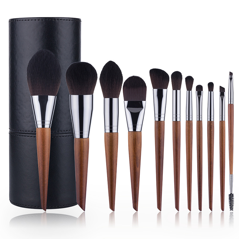 

Miyaup 11Pcs Original Wood Handle Cosmetics Makeup Set With Goat/Horse Hair Makeup Brush Holder