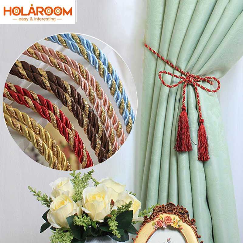 

1 Pair bowknot Rope Curtains tieback Colorful Cotton Rope House Tassel Crystal Bead Window Curtains Decor, Golden