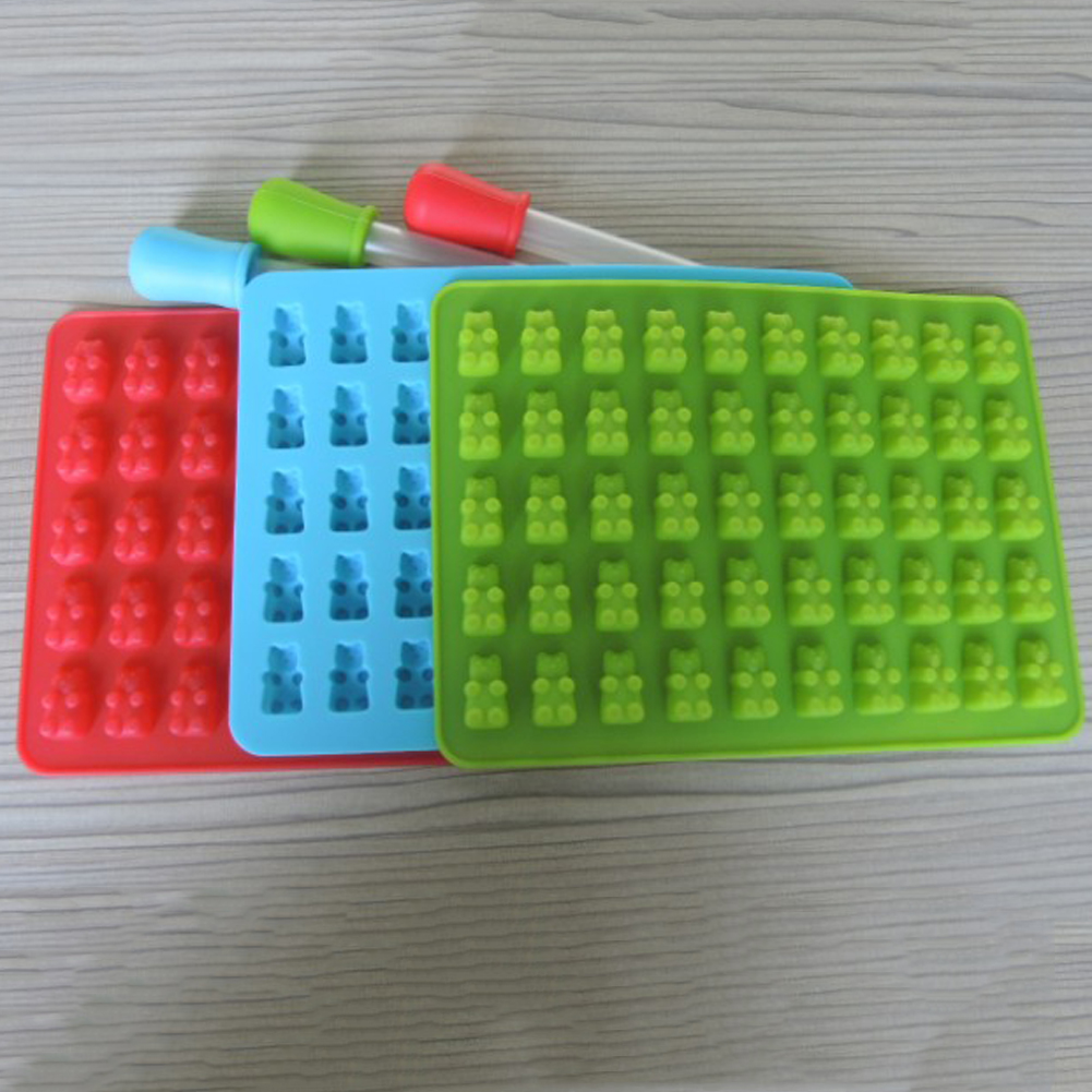 

50 Silicone Gummy Bear Mold With Droppers Halloween Candy Gelatin Maker Fishing Lure