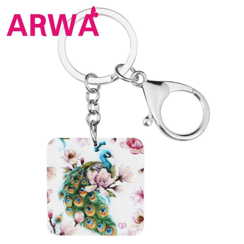 

ARWA Acrylic Square Elegant Peacock Peafowl Keychains Big Wild Bird Animal Keyring Jewelry For Women Teen Charm Gifts Decoration