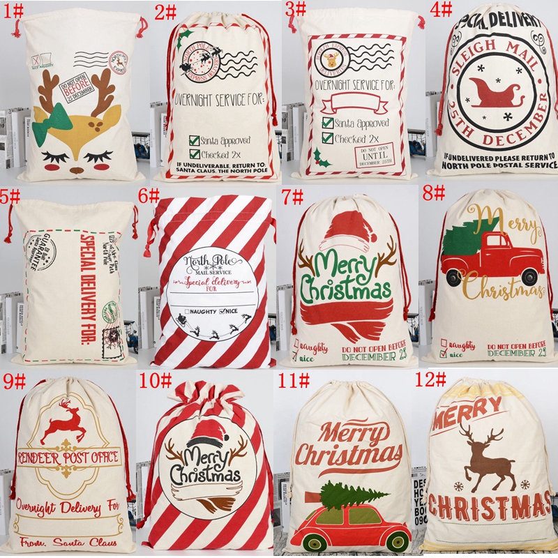

DHL 2021Santa Sacks Monogrammable Christmas Gift Bags Drawstring Bag Santa Claus Deer 33 Designs Bulk in Stock