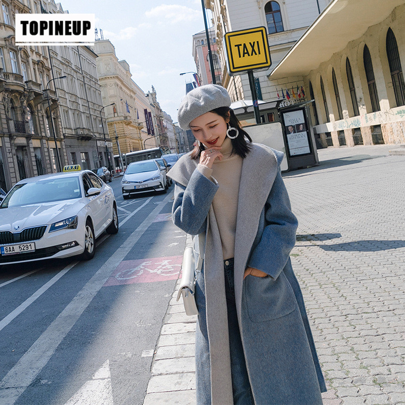 

Women Elegant Winter wool Overcoat Long belted Wool Coat Cardigan Loose Plus Size loose double-sided coat, Cream-gray