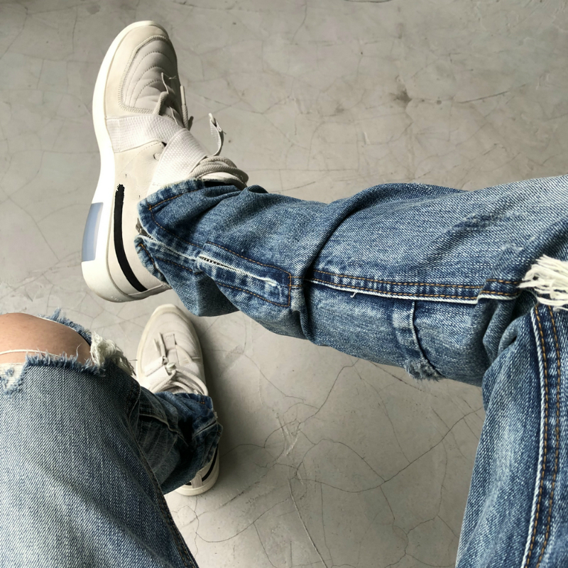 

High Quality Ankle-Zipper Dtstressed Jeans Kanye Slim Vintage Blue Biker Jeans Streetwear