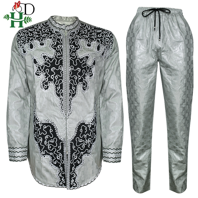 

Ethnic Clothing H&D African Men Dashiki Clothes Shirt Pants Suit For Embroidery Tops Trouser Set Long Sleeve South Africa