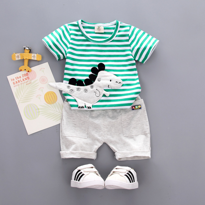 

2020 Summer new Clothing Sets boy Cotton Dinosaurs casual children's wear Baby Boys T-shirt+ Shorts Pants 2 Pcs Clothes Sets, Red