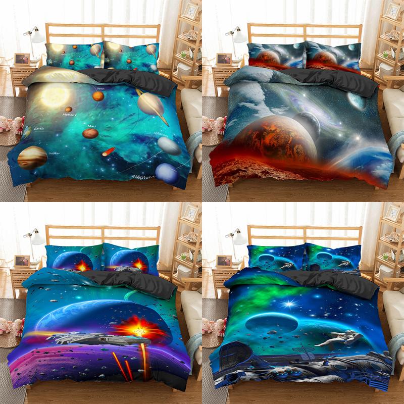 

Homesky Planet Bedding Set Super King Duvet Cover Sets 2/3pcs Space Single Queen Size Cotton Comforter Bed Linens, Cd312-2