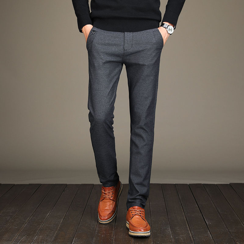 

Casual Men's Trousers Hombre Streetwear Autumn Long Pants Plus Size Business Male Slim Solid Fashion Straight 38 Brand, Black