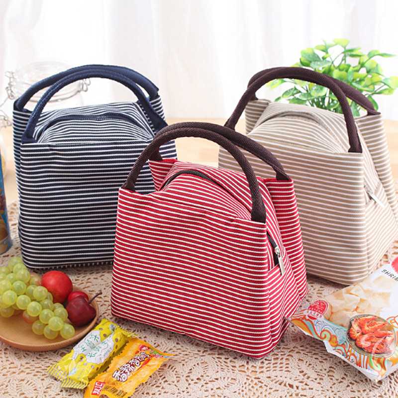 

BONJEAN Portable Thermal Lunch Bags for Women Men Multifunction Oxford Striped Large Storage Tote Picnic Bags BJ2369