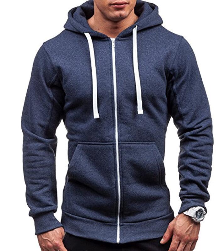 

Fashion-Size Men's Hoodies Tracksuit 2018 Autumn Winter Drawstring Pocket Hooded Sweatshirt Long Sleeve Zip Slim Coat Male Jacket, Black