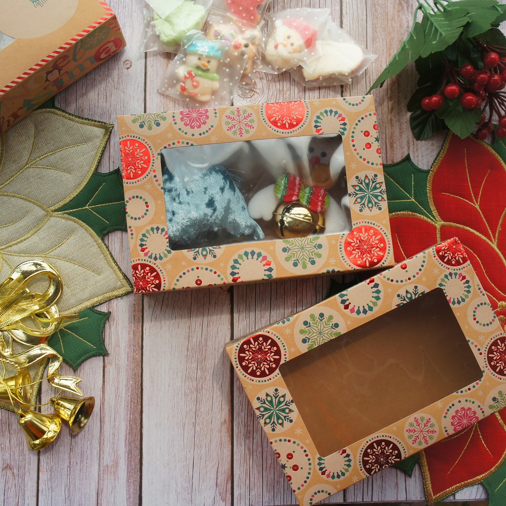 

22*15*7cm 10pcs Kraft Paper Bright Red Christmas Colour Ball Design Paper Box Candle Candy Bake DIY Party Favors Gifts Packaging