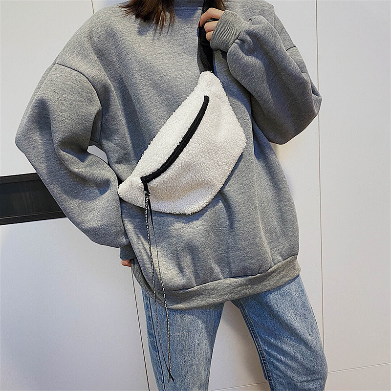 

2020 new autumn and winter women's waist bag plush mini shoulder messenger bag multi-function leisure travel chest women's, Black